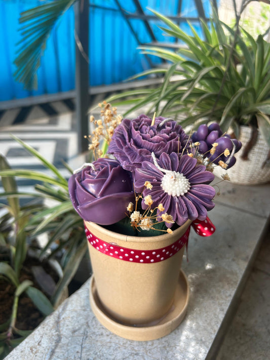 Handcrafted Soy Wax Flower-pot Candle – Purple Blossom Collection
