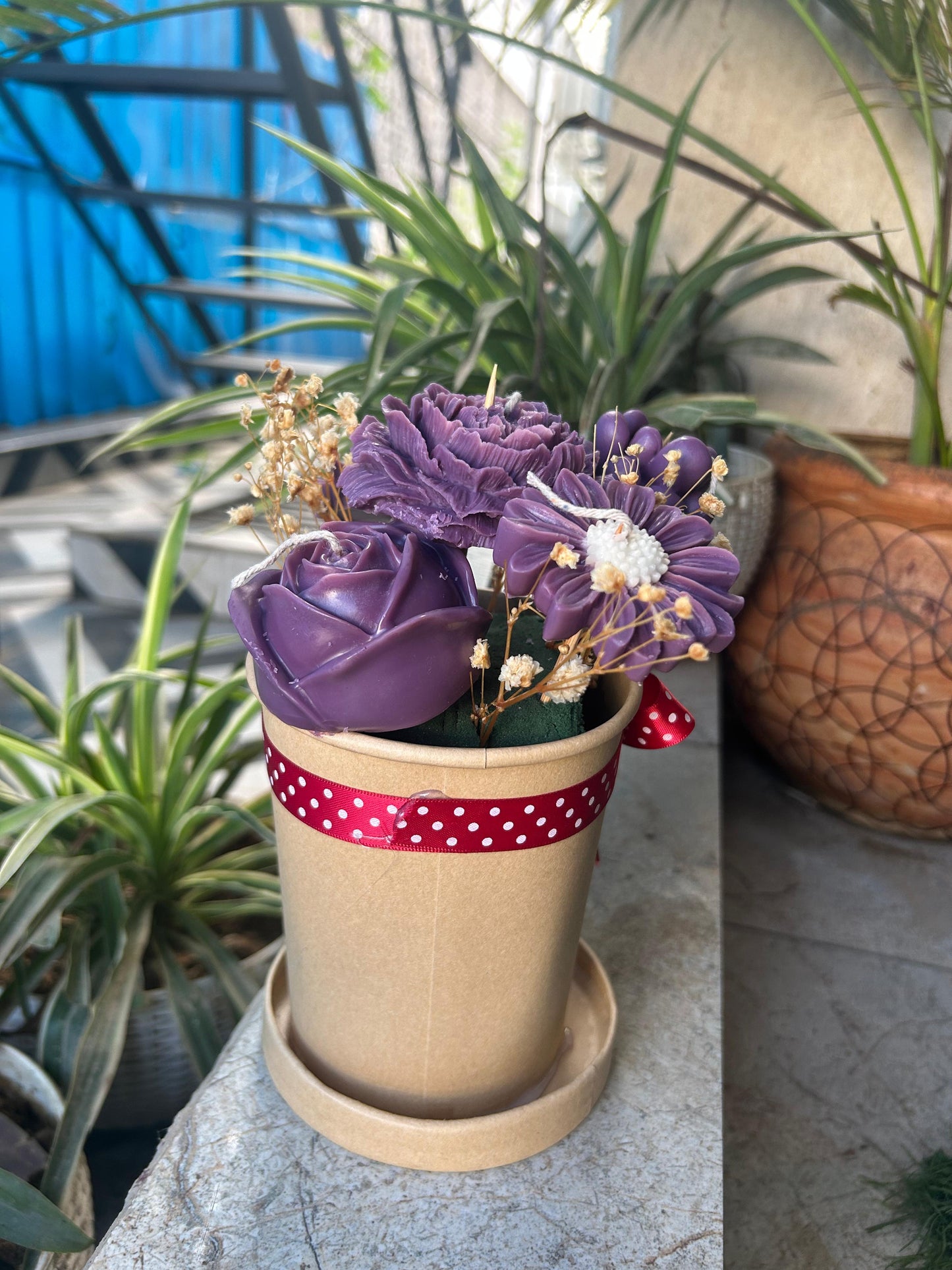 Handcrafted Soy Wax Flower-pot Candle – Purple Blossom Collection