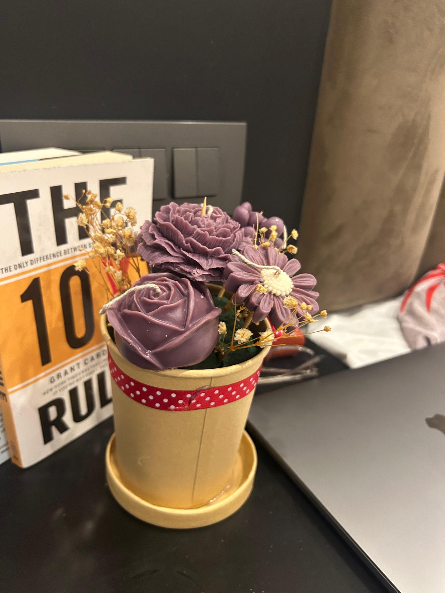 Handcrafted Soy Wax Flower-pot Candle – Purple Blossom Collection