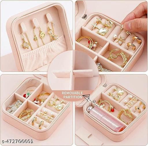 Jewellery BoxTravel Portable Leather Jewelry Organiser Box. For Ring, Pendant, Earring, Necklace, Bracelet Organizer Storage Holder Boxes (PACK 1)