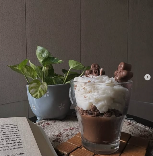 Choco Delight Dessert Candle | Handcrafted Soy Wax Candle in Glass | Eco-Friendly & Decorative